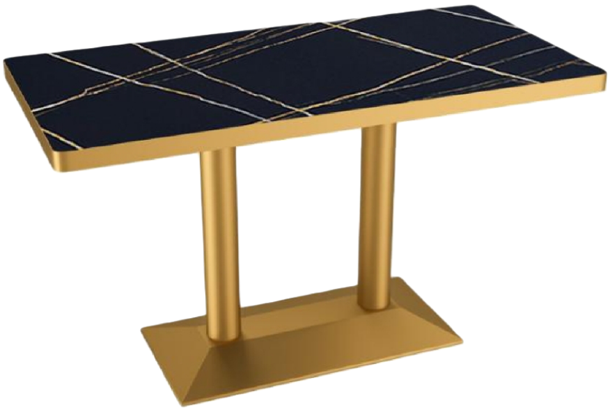 Artificial Black Marble Restaurant Table In Gold Frame