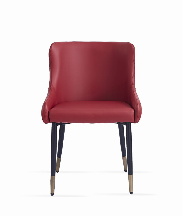 Red Dining Chair For Restaurants w/Black Legs n Antique Gold Caps