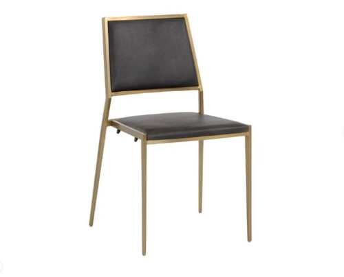 Stackable Restaurant Chair in Dark Grey with Gold Frame - Stackable