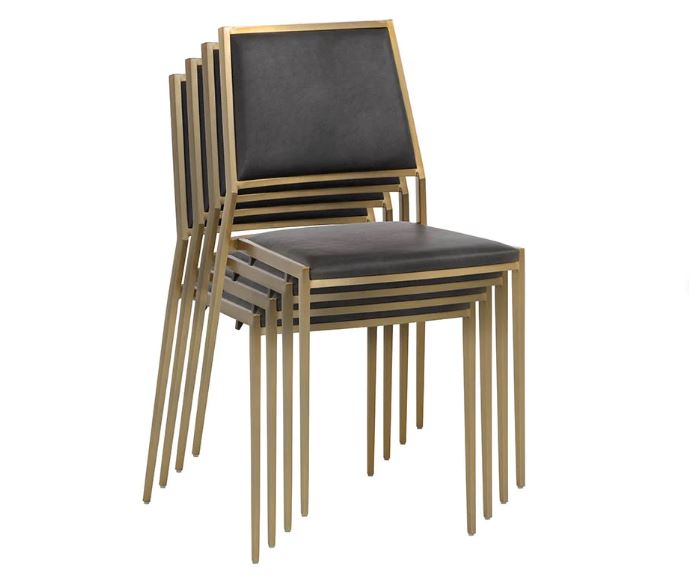 Stackable Restaurant Chair in Dark Grey with Gold Frame - Stackable