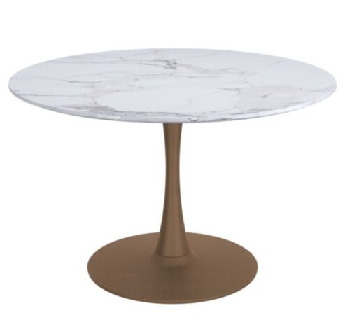 Round Faux Marble Dining Table with Gold Base 48"