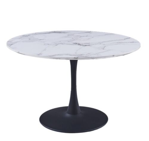 Round Faux Marble Dining Table with Black Base 48"