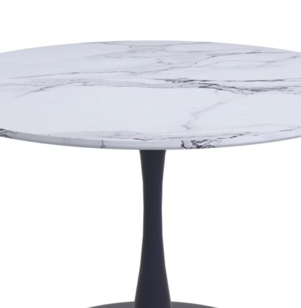 Round Faux Marble Dining Table with Black Base