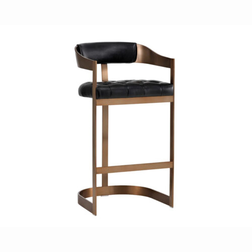 Black Contemporary Bar Stool for Restaurants With Antique Brass Base