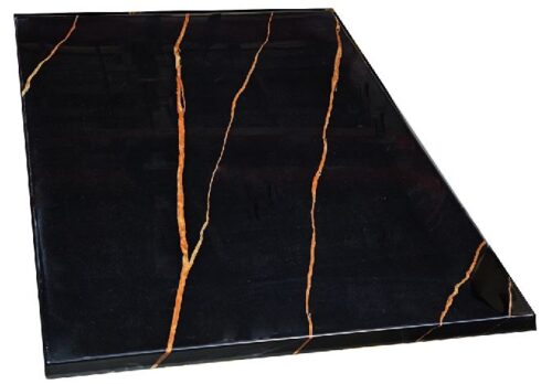Real Marble Restaurant Table Top in Black with Gold 28”(72cm) x 24” (60.96cm)