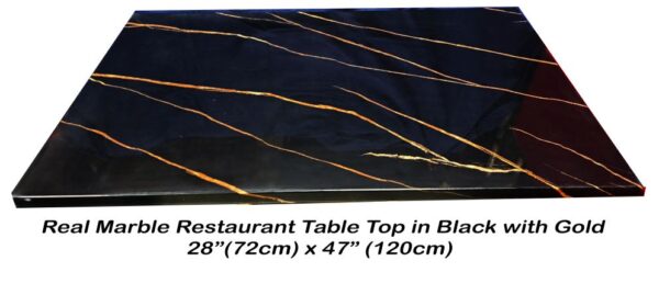 Real Marble Restaurant Table Top in Black with Gold - 28”(72cm) x 47” (120cm)