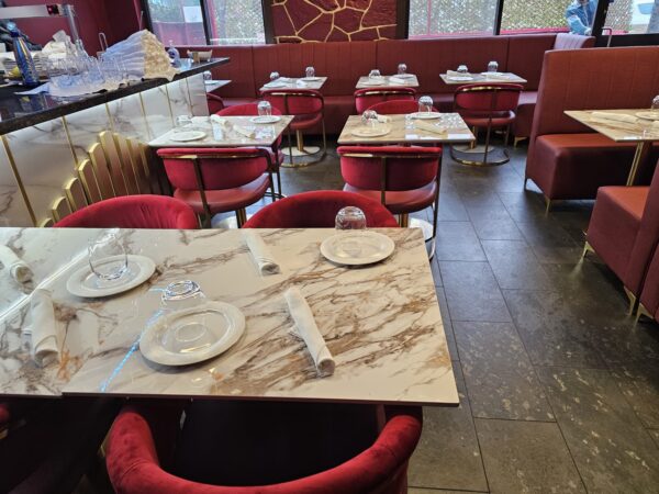 SE-19 tables with Red n gold Chairs