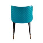 Teal color restaurant chair with black legs and gold caps
