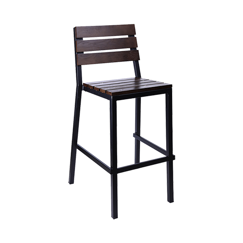 Metal Chair with Slatted Ashwood Seat and Back in Walnut Color