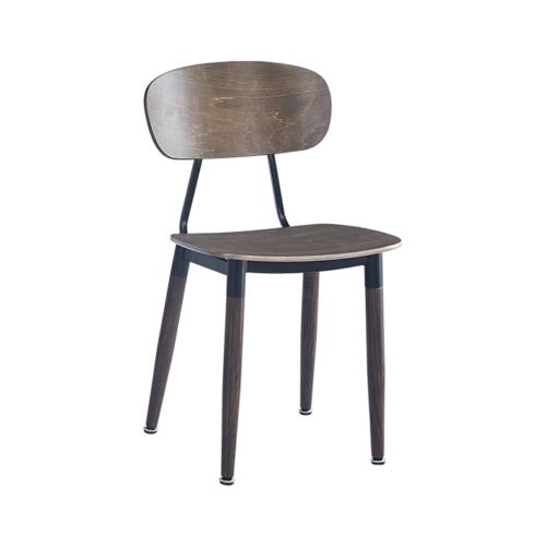 Wood Grain Steel Chair in Light Walnut Finish with Veneer Seat and Back