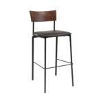 Industrial Style Black Metal Chair with Walnut Elmwood Back and Black Vinyl Seat