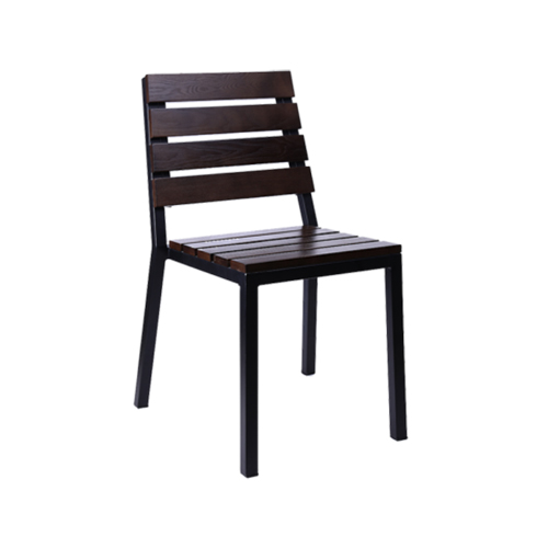 Metal Chair with Slatted Ashwood Seat and Back in Walnut Color