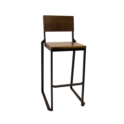 Walnut Color Ashwood Back and Seat Indoor Black Metal Chair