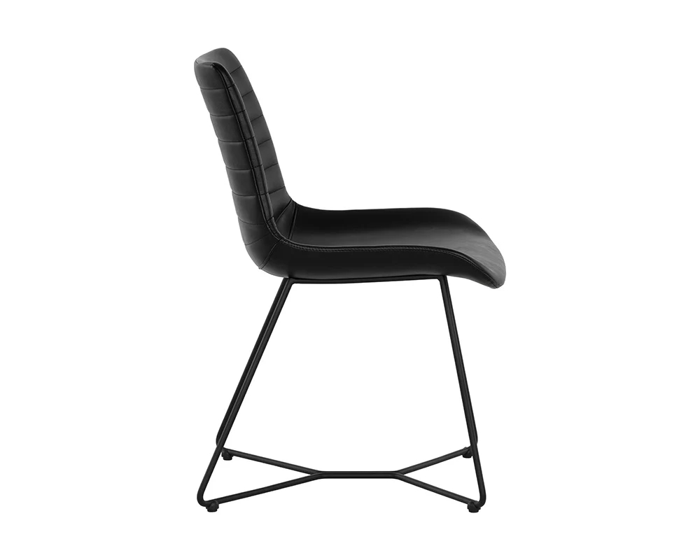 Matte Black Iron Chair with Faux Leather Seat and Channel Back