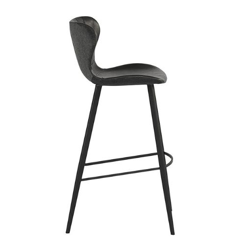 Black Steel Dining Chair with Faux Leather Seat and Channel Back Features Fabric on Exterior