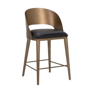 Antique Brass Textured Powder Coated Iron Dining Chair with Charcoal Black Buffalo Leather