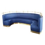 Blue Leather Restaurant Seating in C Shaped with Gold Frame