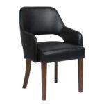 Indoor Walnut Oak Wood Chair with Upholstered Seat and Curved Armrests