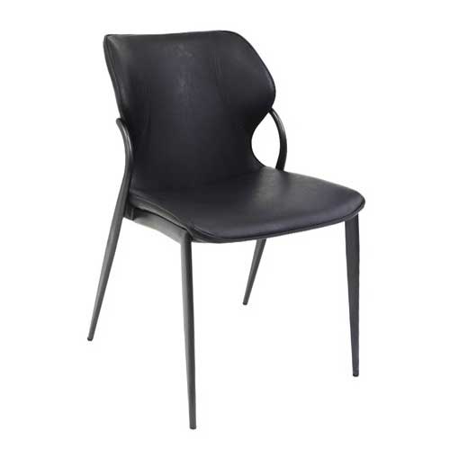 Indoor Metal Chair with Smooth Black Upholstered Seat and Curved Backrest Design