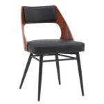 Sleek Indoor Metal Chair with Split Veneer and Black Vinyl Seat & Back