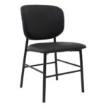 Indoor Modern Black Metal Chair with Padded Seat and Rounded Backrest Featuring Wooden Accent