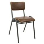 Industrial Indoor Metal Chair with Brown Upholstered Seat and Back