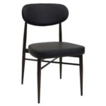 Indoor Black Metal Chair with Oval Upholstered Backrest and Padded Seat