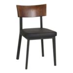 Indoor Metal Chair with Black Vinyl Seat and Walnut Veneer Back