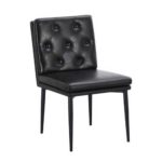 Button Tufted Black Indoor Metal Chair with Vinyl Upholstered Seat and Back