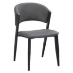 Indoor Dining Black Metal Chair with Ribbed Backrest and Cushioned Vinyl Seat
