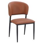 Indoor Dining Black Metal Chair with Vinyl Seat and Curved Back