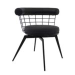 Indoor Black Swivel Chair with Black Upholstered Cushion and Metal Wire Backrest