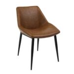 Indoor Modern Metal Chair with Vinyl Seat and Decorative Stitching