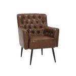 Indoor Vintage Metal Arm Chair with Tufted Back and Cushioned Vinyl Seat