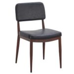 Indoor Wood Grain Metal Dining Chair with Black Padded Seat and Back