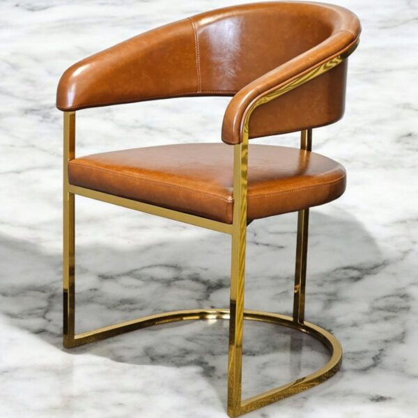 Brown arm chair with gold frame