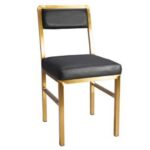 Indoor Stainless Steel Chair Gold Frame with Black Vinyl Padded Seat and Back