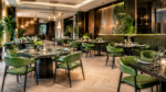 Green Restaurant Chair with Black Metal Frame