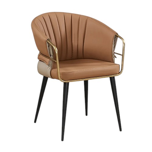 Indoor Golden Metal Arm and Black Frame Chair with Vinyl Seat and Back