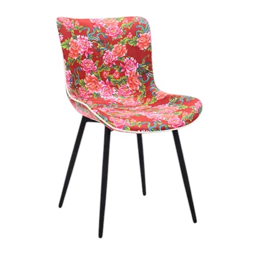 Indoor Modern Upholstered Chair with Floral Pattern and Black Legs
