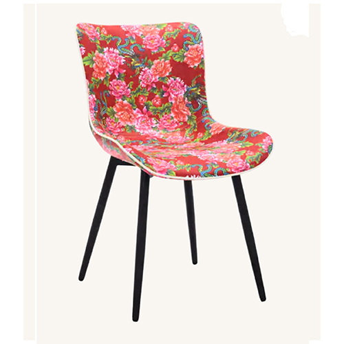Indoor Modern Upholstered Chair with Floral Pattern and Black Legs