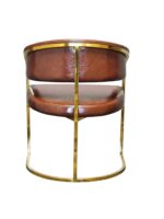 R-3098 Brown leather chair with gold frame for restaurants