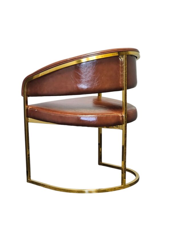 R-3098 Brown leather chair with gold frame for restaurants