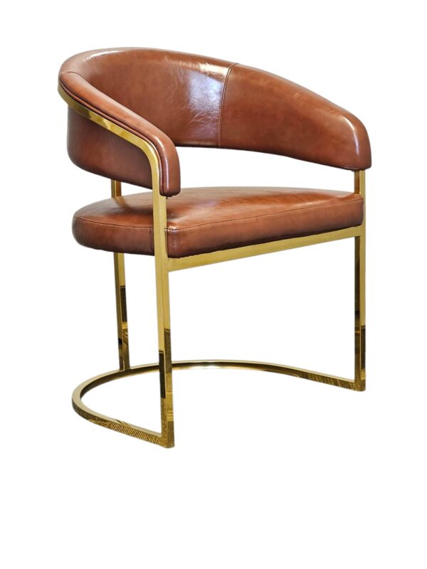 R-3098 Brown leather chair with gold frame for restaurants