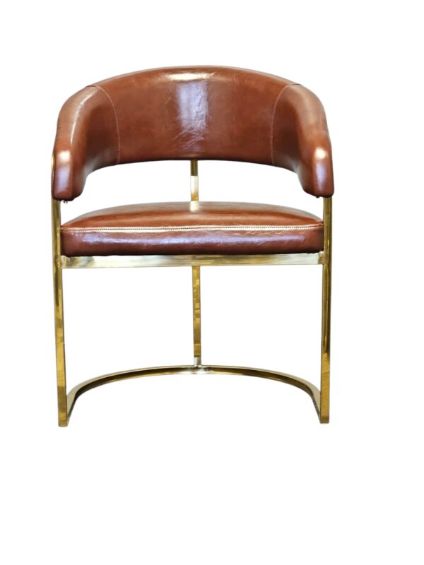 R-3098 Brown leather chair with gold frame for restaurants