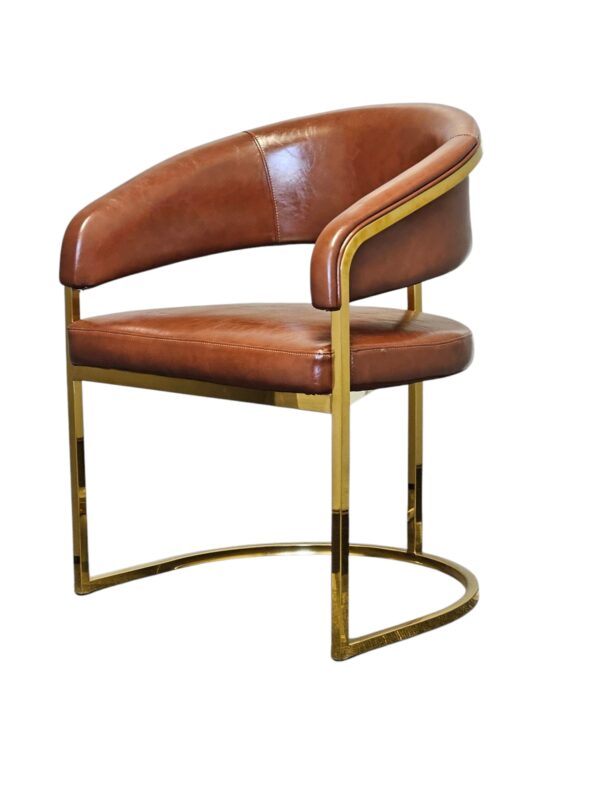 R-3098 Brown leather chair with gold frame for restaurants