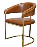 R-3098 Brown leather chair with gold frame for restaurants
