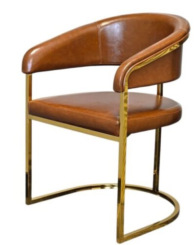 R-3098 Brown leather chair with gold frame for restaurants