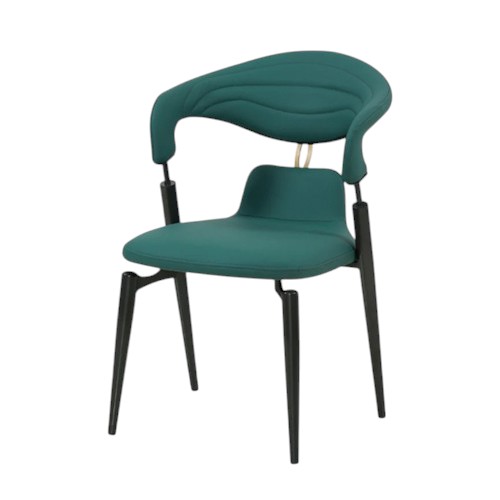 Indoor Dining Chair with Upholstered Seat and Curved Backrest in Black Metal Frame