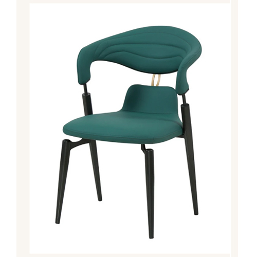 Indoor Dining Chair with Upholstered Seat and Curved Backrest in Black Metal Frame